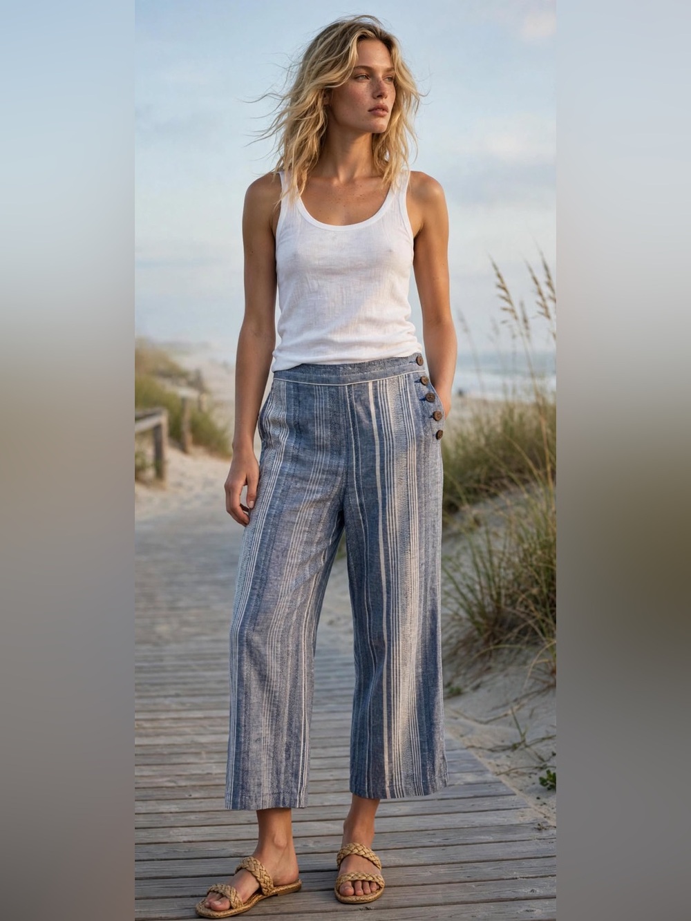 Express Extreme High Rise Linen Blend Striped Wide Leg Pants Size 6